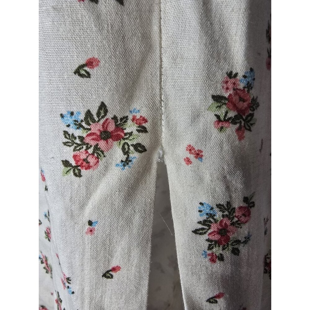 Zara Strapped Cream Linen Blend Floral Long Length Dress Size LARGE - Picture 10 of 13